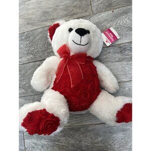 Teddy Bear‎ Plush Red Roses Bow 14" Valentine Love Way to Celebrate White NWT
